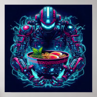 Futuristic Cyberpunk Robot Neon Food Ramen