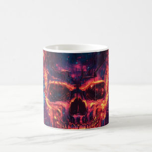 Futuristic Cyberpunk Skull with Cityscape Coffee Mug