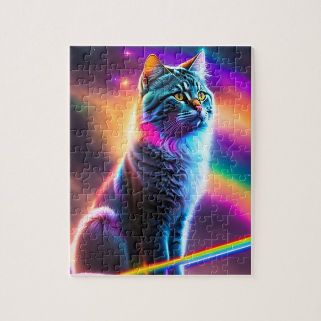Futuristic Cyberpunk World Space Colourful Cat Jigsaw Puzzle (Vertical)