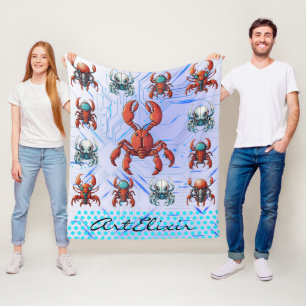 Futuristic Cyborg Lobster Print Fleece Blanket