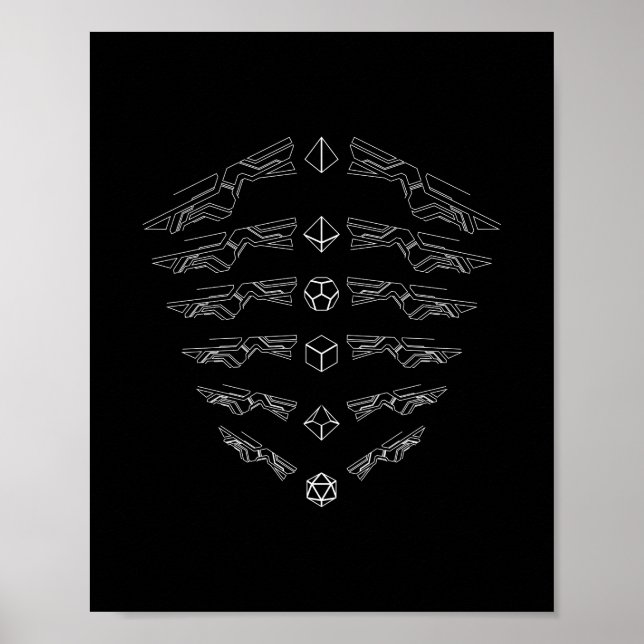 Futuristic Dice Set Minimalist D20 Dice Poster (Front)
