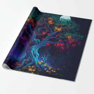 Futuristic Digital Glow Tree Wrapping Paper