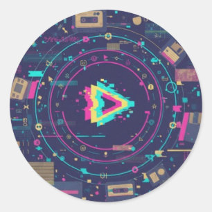 Futuristic Digital Play Button Abstract design  Classic Round Sticker