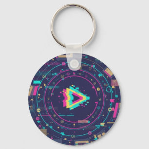Futuristic Digital Play Button Abstract design  Keychain