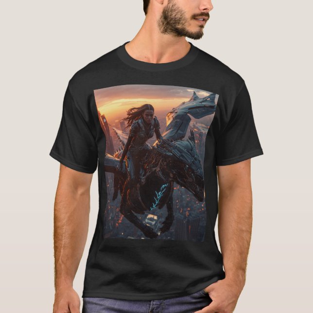 Futuristic Dragon Knight Artwork T-Shirt (Front)