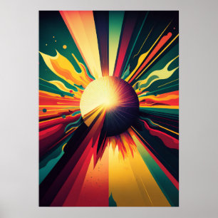 Futuristic Earth and Sun Line Art Retro 1 Poster