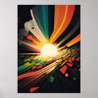 Futuristic Earth and Sun Line Art Retro 5