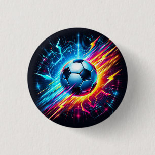 Futuristic Electric Football Soccer Ball Lightning 1 Inch Round Button