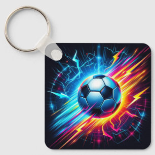 Futuristic Electric Football Soccer Ball Lightning Keychain