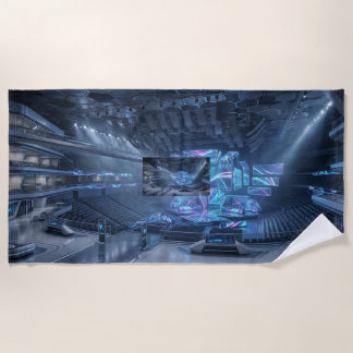 Futuristic Esports Arena Gaming Background. Beach Towel