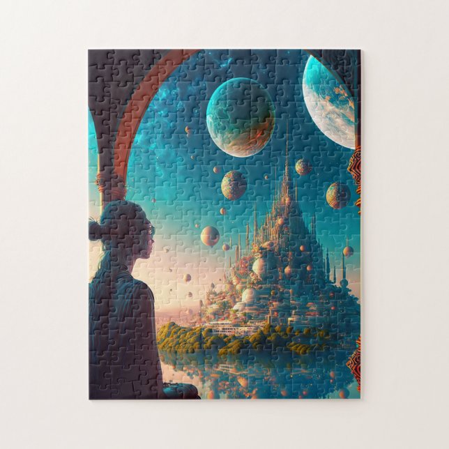 Futuristic Fantasy Castle Landscape Jigsaw Puzzle (Vertical)