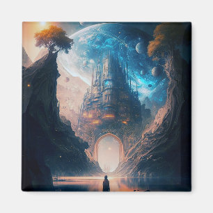 Futuristic Fantasy Castle Landscape Magnet