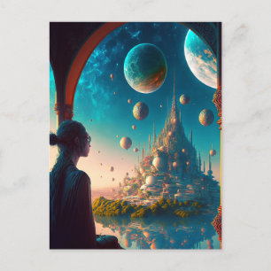Futuristic Fantasy Castle Landscape Postcard