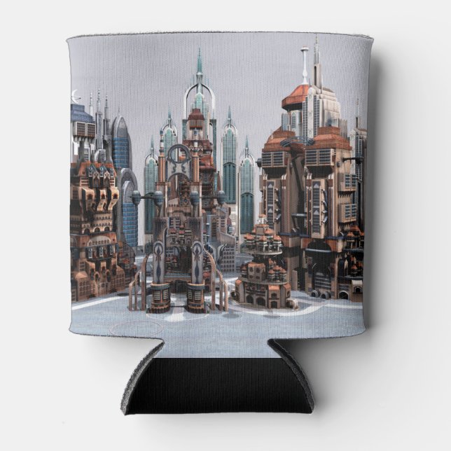 Futuristic Fantasy City Sci Fi Skyline Art Can Cooler (Front)