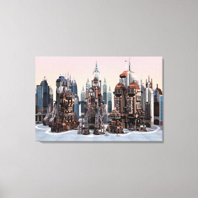 Futuristic Fantasy City Sci Fi Skyline Art Canvas Print (Front)