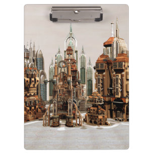 Futuristic Fantasy City Sci Fi Skyline Art Clipboard