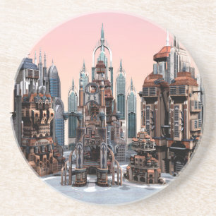 Futuristic Fantasy City Sci Fi Skyline Art Coaster