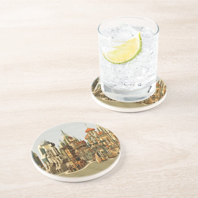 Futuristic Fantasy City Sci Fi Skyline Art Coaster (Side)