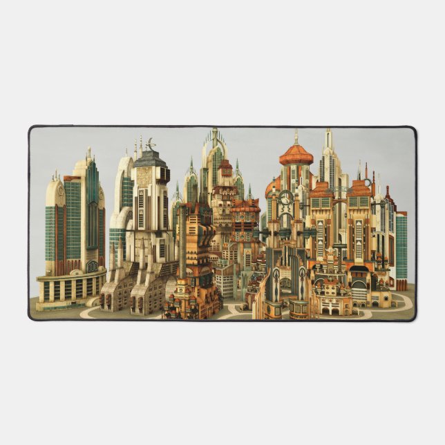 Futuristic Fantasy City Sci Fi Skyline Art Desk Mat (Front)