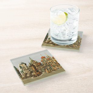 Futuristic Fantasy City Sci Fi Skyline Art Glass Coaster