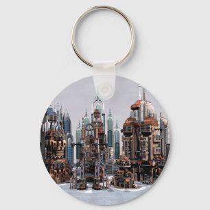 Futuristic Fantasy City Sci Fi Skyline Art Keychain