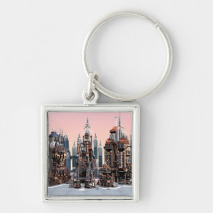Futuristic Fantasy City Sci Fi Skyline Art Keychain