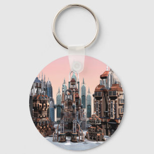 Futuristic Fantasy City Sci Fi Skyline Art Keychain