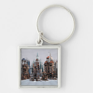 Futuristic Fantasy City Sci Fi Skyline Art Keychain