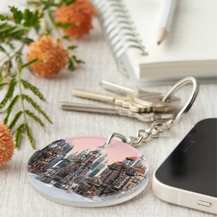 Futuristic Fantasy City Sci Fi Skyline Art Keychain