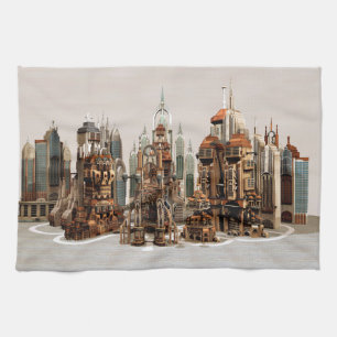 Futuristic Fantasy City Sci Fi Skyline Art Kitchen Towel