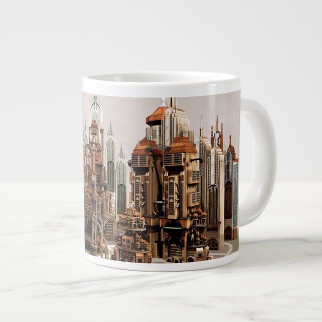 Futuristic Fantasy City Sci Fi Skyline Art Large Coffee Mug (Front Right)
