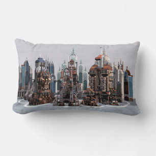 Futuristic Fantasy City Sci Fi Skyline Art Lumbar Pillow