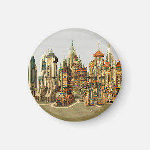 Futuristic Fantasy City Sci Fi Skyline Art Magnet