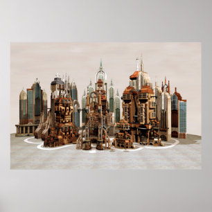 Futuristic Fantasy City Sci Fi Skyline Art Poster