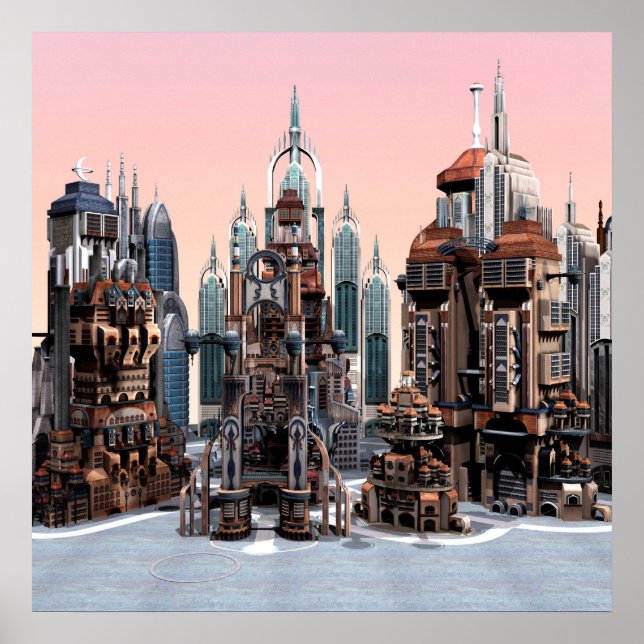 Futuristic Fantasy City Sci Fi Skyline Art Poster (Front)