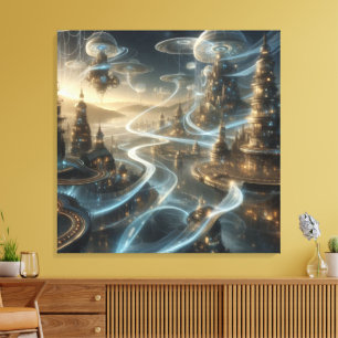 Futuristic Fantasy Space City Streams Canvas Print