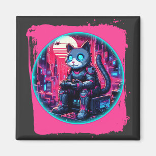 Futuristic Feline Tech Magnet