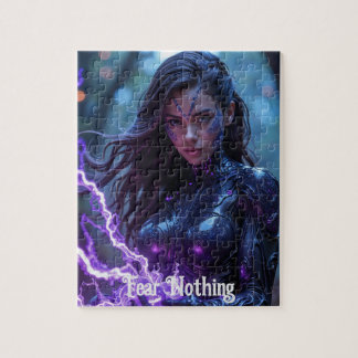 Futuristic female lightening warrior poster jigsaw puzzle