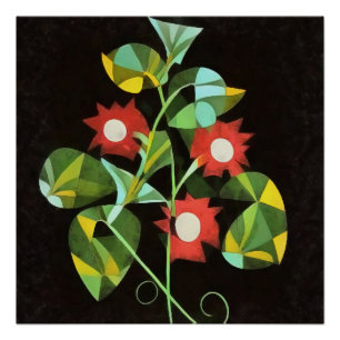 Futuristic Floral Morning Glory Abstract Art Poster