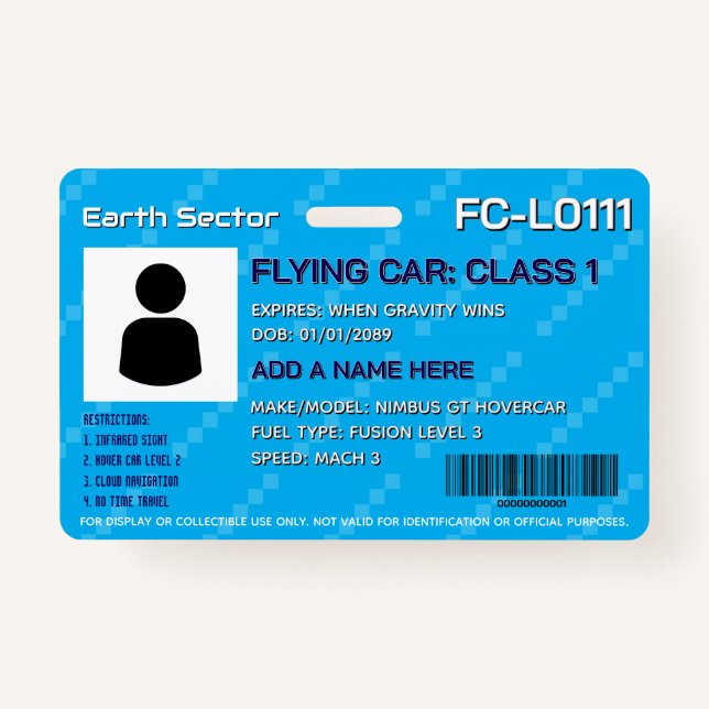 Futuristic Flying Car License Badge (Front)