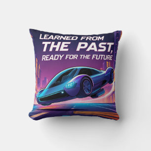 Futuristic Flying Car with Inspirational Quote – L Throw Pillow