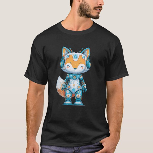 Futuristic Fox Robot Anime Mech Cyber Explorer T-Shirt (Front)
