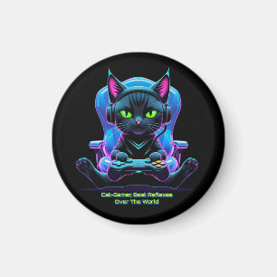 Futuristic gamer cat with joystick and feline atti magnet
