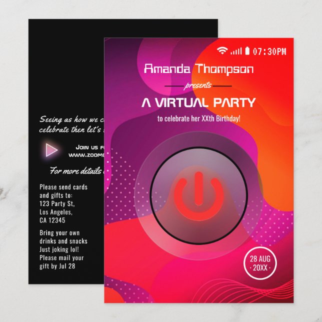 Futuristic Geometric Virtual Birthday Party Invitation (Front/Back)
