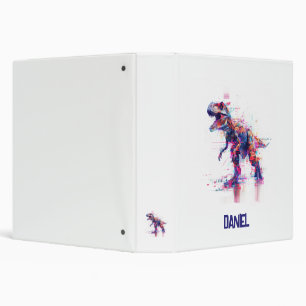 Futuristic Glitch T-Rex Dinosaur  With Kids Name Binder