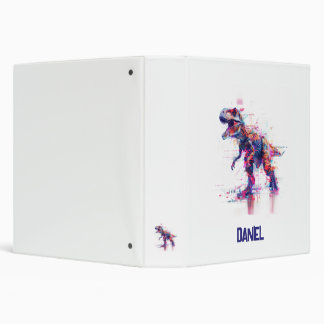 Futuristic Glitch T-Rex Dinosaur With Kids Name Binder