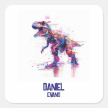 Futuristic Glitch T-Rex Dinosaur With Kids Name
