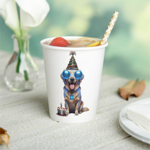 Futuristic Golden Retriever Birthday Paper Cup