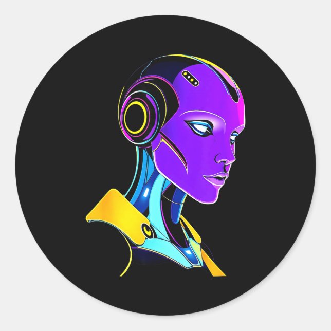 Futuristic Graphic Design Robot 1  Classic Round Sticker (Front)