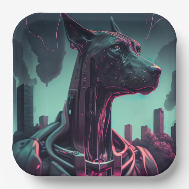 Futuristic Great Dane The Robotic Companion Paper Plate (Front)